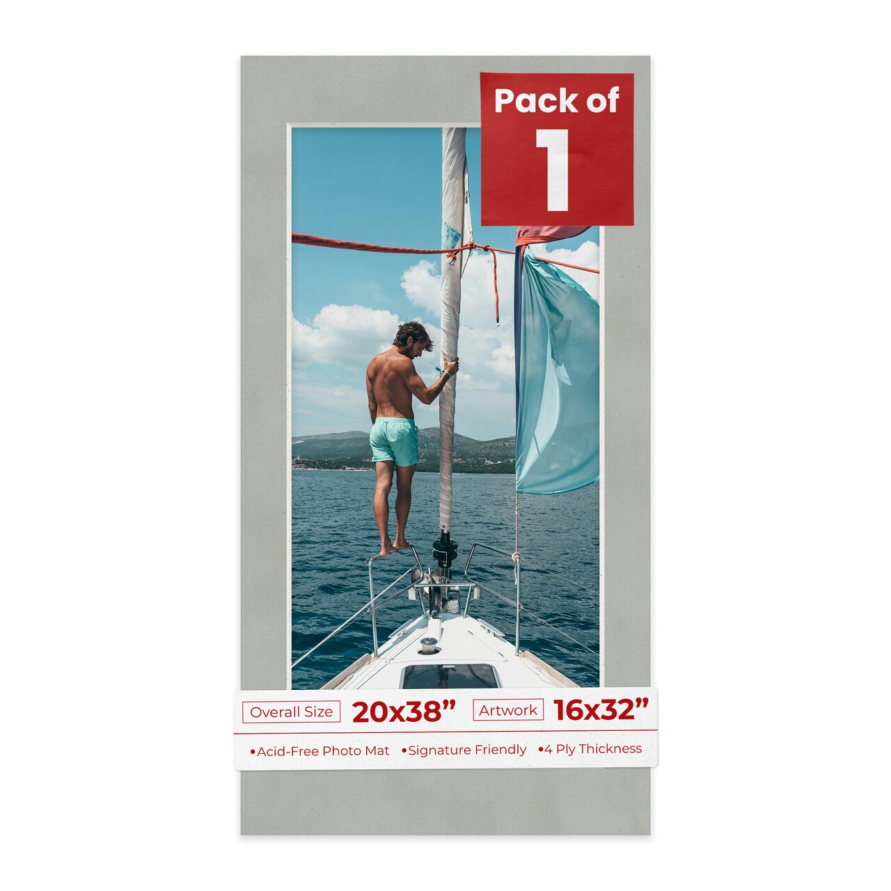 Light Grey Suede Mat Board for 20x38 Frames - Fits 16x32 Photos